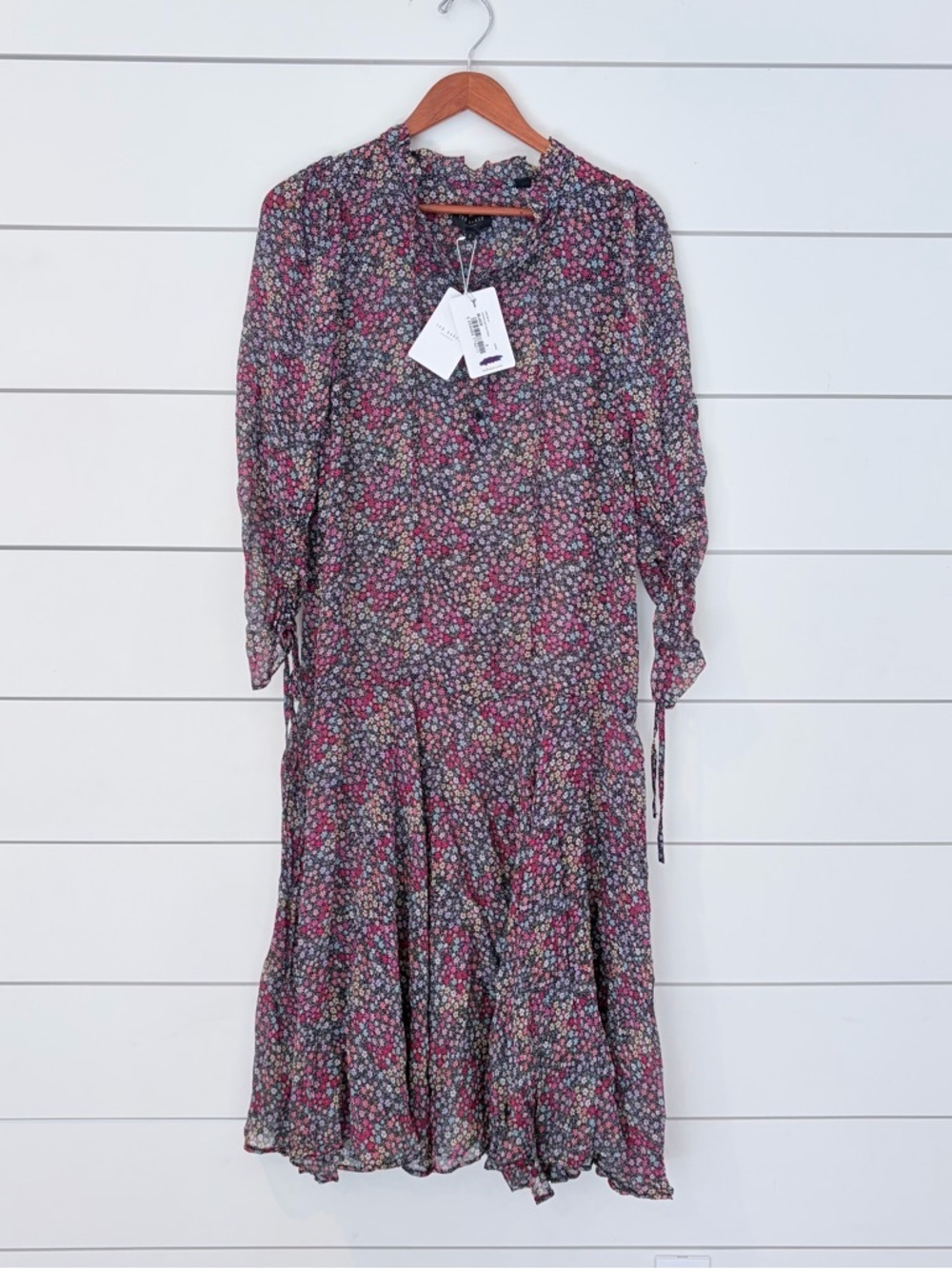 Ted Baker London Bevlia Floral Midi Dress Drop Waist Boho Romantic Whimsical - Picture 4 of 11